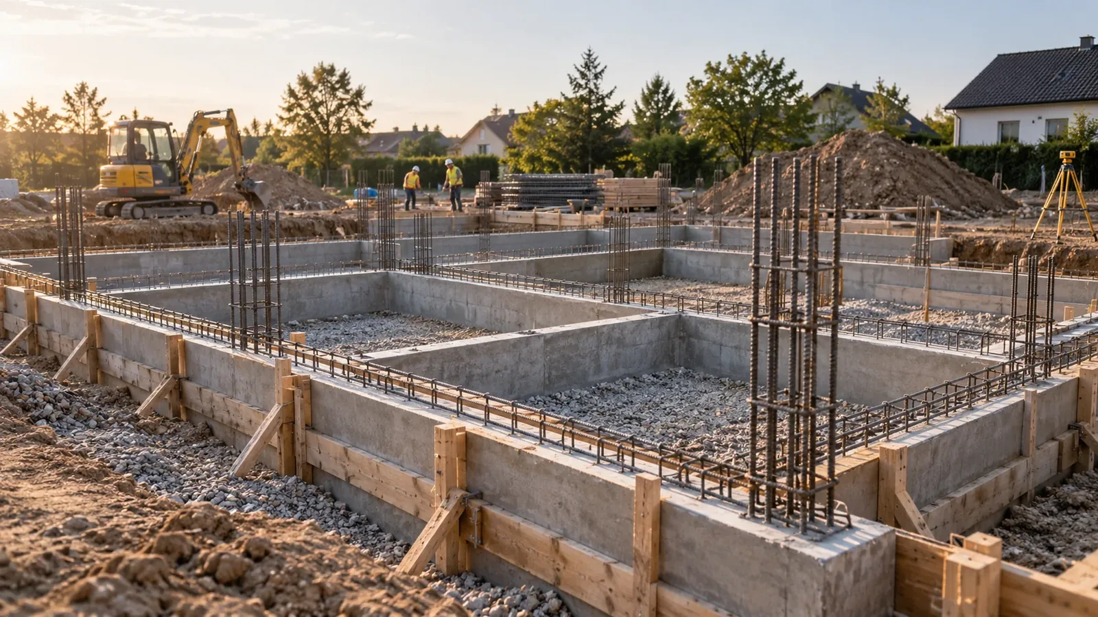 Cimentación y armaduras de una vivienda en construcción