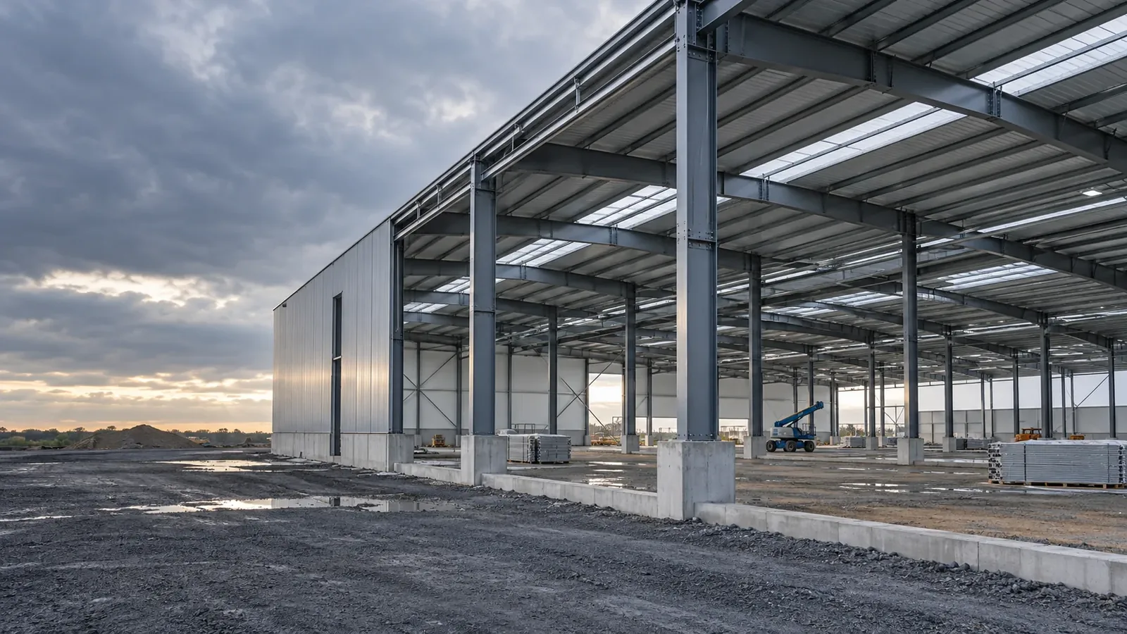 Estructura metálica de una nave industrial en construcción