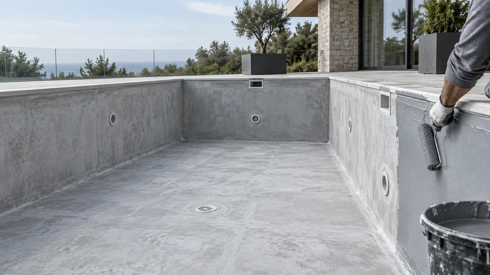 Aplicación de impermeabilización en el vaso de una piscina