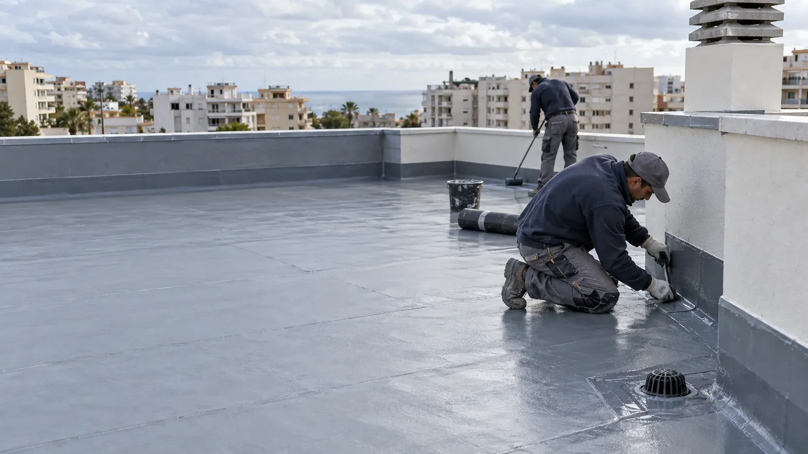 Impermeabilización de una terraza con tratamiento de encuentros y desagües